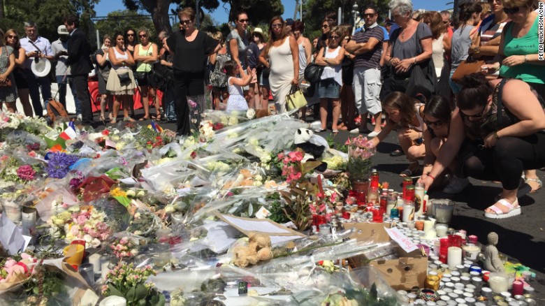 People left flowers, candles and other tributes in Nice, France, on Saturday in memory of those killed in Thursday&#39;s terror attack in the coastal city.