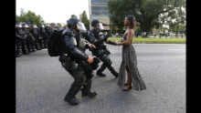 Protestor Ieshia Evans is detained by law enforcement near the headquarters of the Baton Rouge Police Department on July 9.