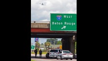 Baton Rouge police block Airline Highway after police officers were shot on Sunday, July 17.