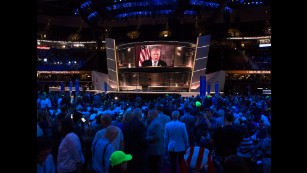 Donald Trump addresses the crowd Tuesday at the Republican National Convention in Cleveland. &quot;We&#39;re going to make America great again,&quot; he said shortly after winning the GOP&#39;s presidential nomination. &quot;Have a fantastic evening. I&#39;ll see you tomorrow night, I&#39;ll see you Thursday night, and we will win in November.&quot;