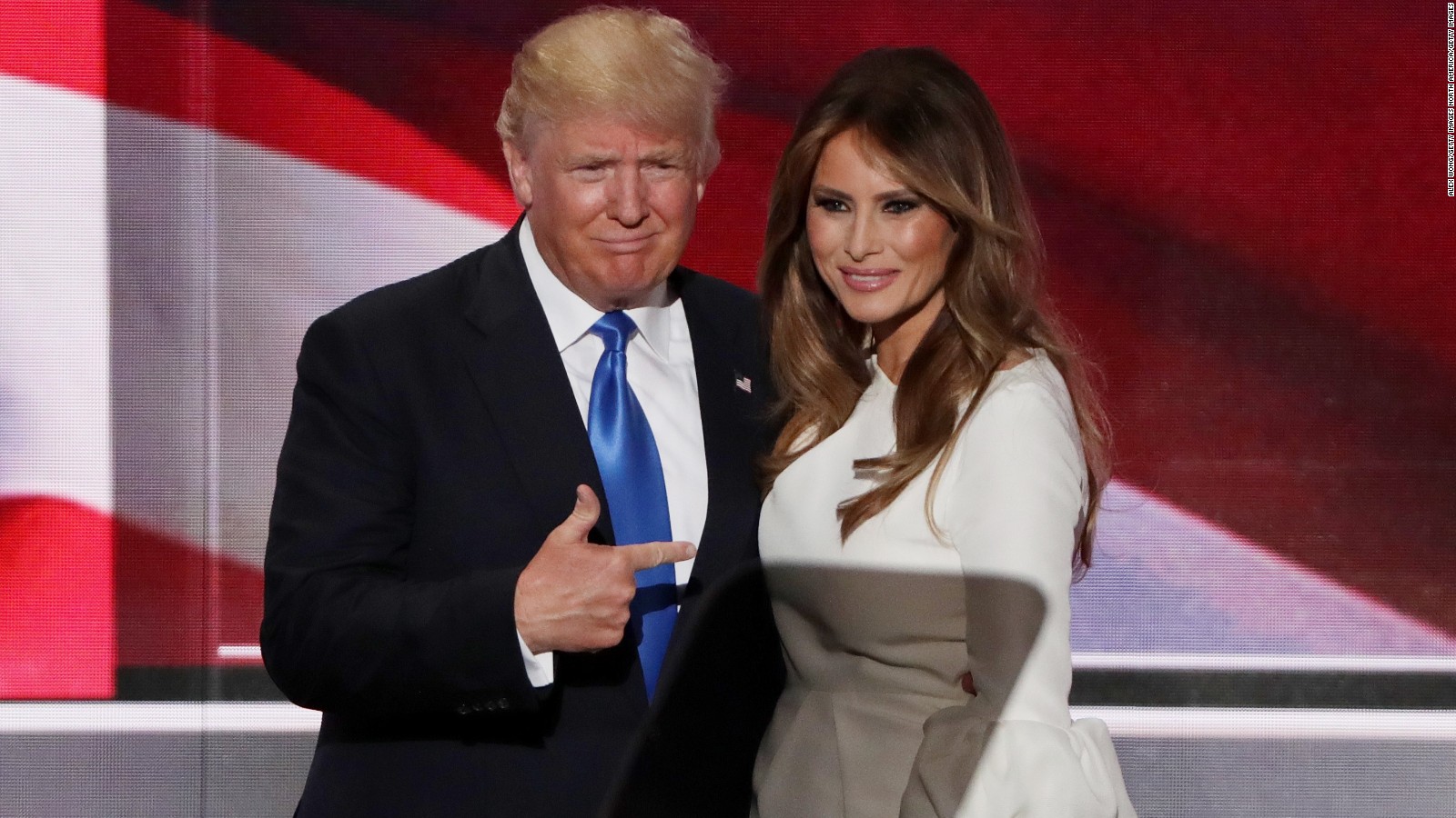 CLEVELAND, OH - JULY 18: Presumptive Republican presidential nominee Donald Trump gestures to his wife Melania after she delivered a speech on the first day of the Republican National Convention on July 18, 2016 at the Quicken Loans Arena in Cleveland, Ohio. An estimated 50,000 people are expected in Cleveland, including hundreds of protesters and members of the media. The four-day Republican National Convention kicks off on July 18. (Photo by Alex Wong/Getty Images)