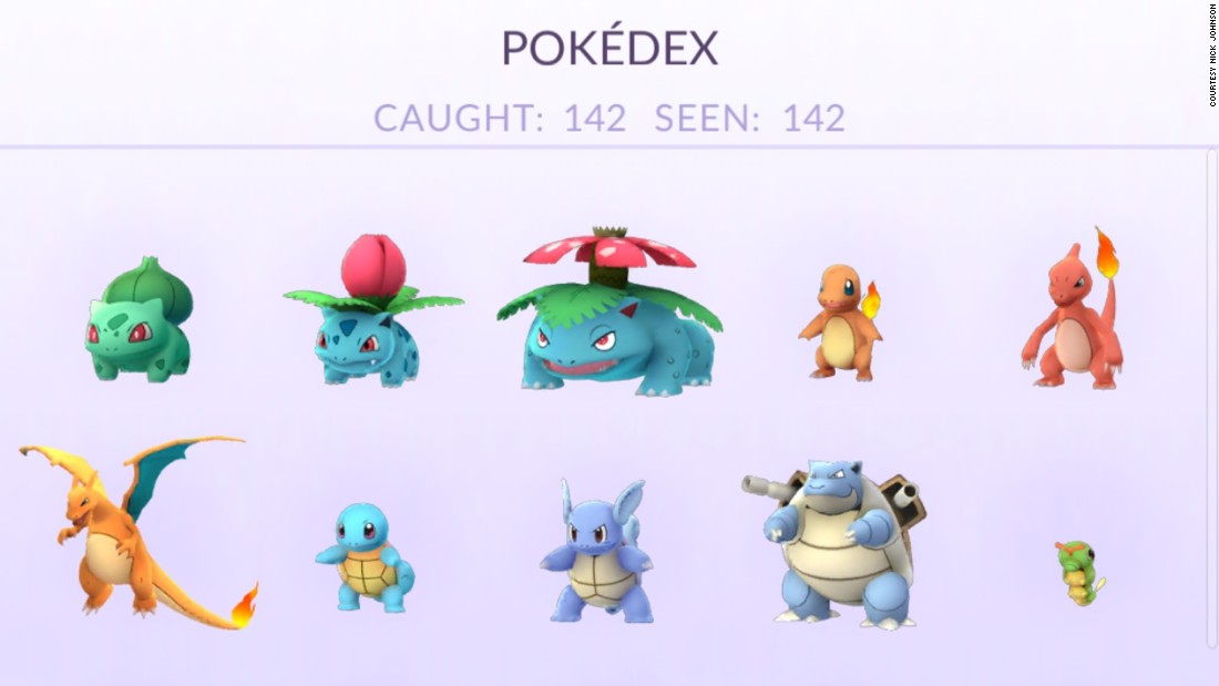 A screenshot of Johnson&#39;s Pokedex shows that he has caught 142 different Pokemon. 