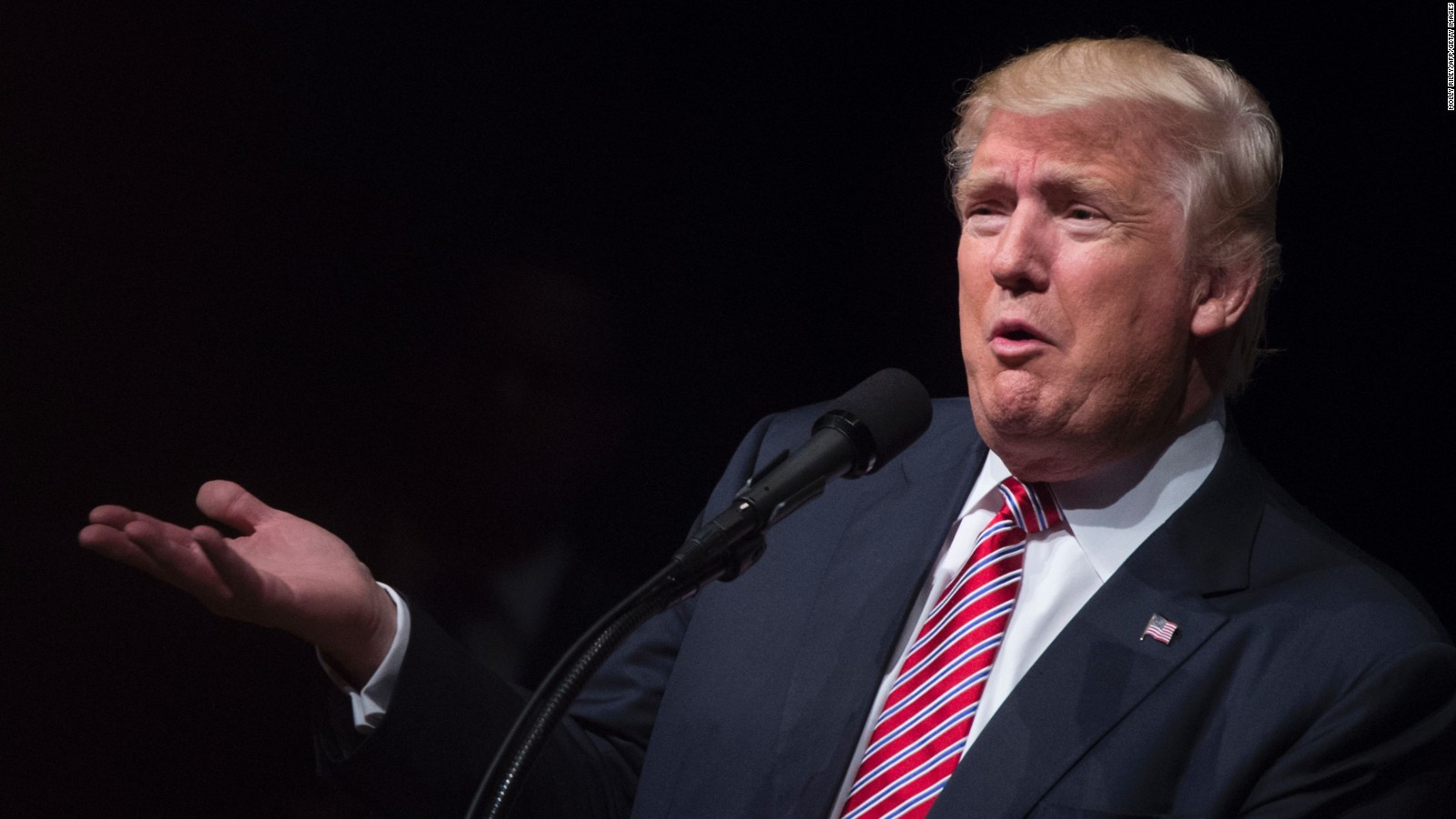 Republican presidential nominee Donald Trump speaks during a campaign event at Briar Woods High School August 2, 2016, in Ashburn, Virginia.