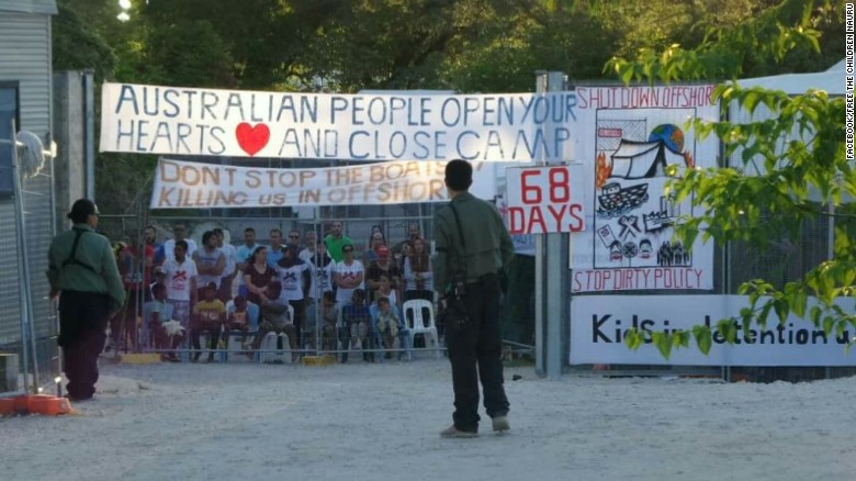 A photo from the Free the Children Nauru Facebook page of a peaceful protest by refugees