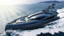The 45-meter <a href="http://www.andywaugh.co.uk/concepts/revolution/#" target="_blank">Revolution</a>, he says, pushes boundaries with its trident-style roof that evokes sea gods Neptune and Poseidon, while its logo incorporates Japanese samurai symbology. "It's an aggressively-styled concept intended to be a stark contrast to conventional yacht styling," Waugh says.