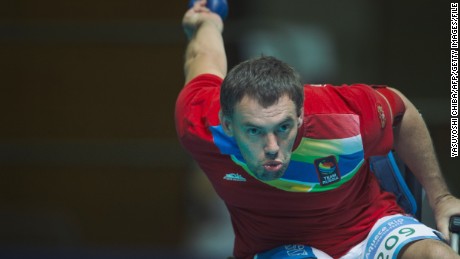 Russia&#39;s Alexander Sakhatskiy throws a ball during a game against Great Britain during the boccia competition test event for Rio 2016 Paralympic games at Riocentro in Rio de Janeiro, Brazil, on November 12, 2015. AFP PHOTO / YASUYOSHI CHIBA (Photo credit should read YASUYOSHI CHIBA/AFP/Getty Images)