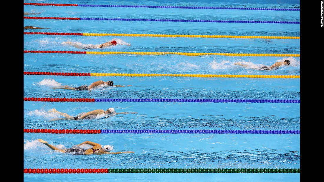 U.S. swimmer Katie Ledecky blows away the field in the 400-meter freestyle final on Sunday, August 7. The 19-year-old <a href=