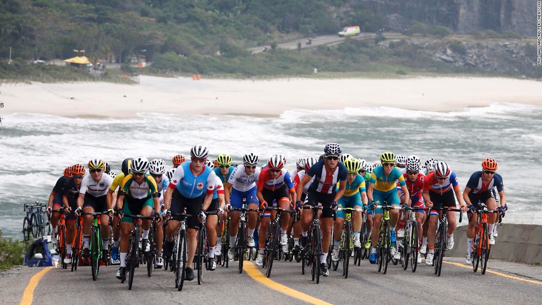 Cyclists race in the women's road race on Sunday, August 7.