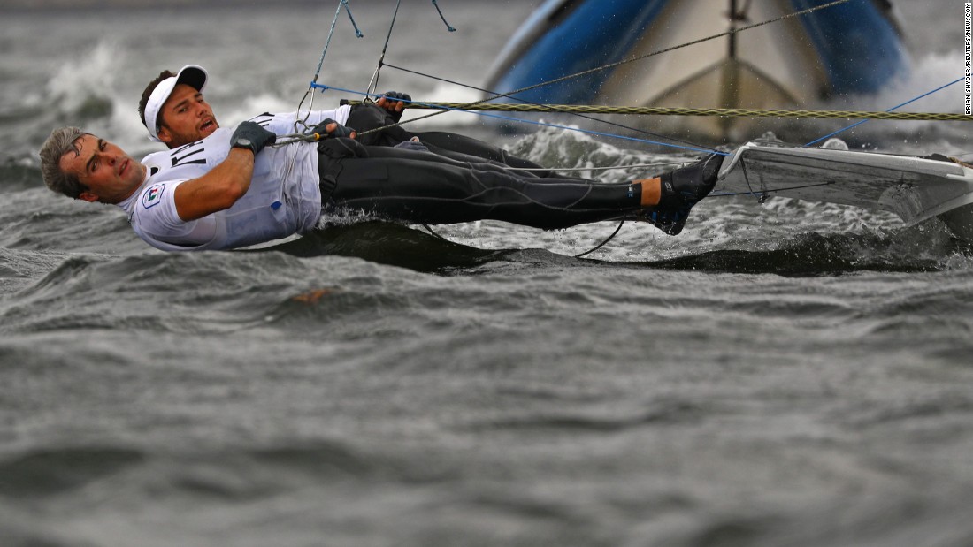 Italian sailors Ruggero Tita and Pietro Zucchetti train for the 49er class on Sunday, August 7.