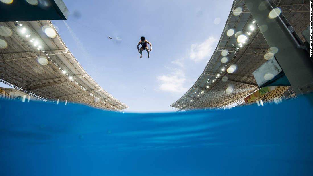 A diver practices at the Maria Lenk Aquatics Centre on Thursday, August 4.