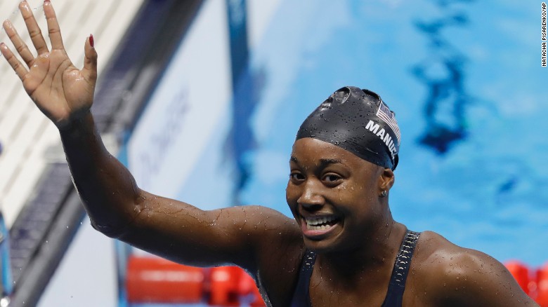 Simone Manuel was all smiles after taking gold in the 100-meter freestyle.