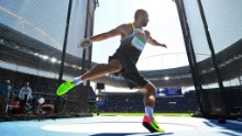 Germany's Daniel Jasinski competes in the men's discus final.