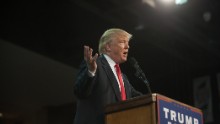 Donald Trump speaks to supporters at a rally in Erie, Pennsylvania on August 12