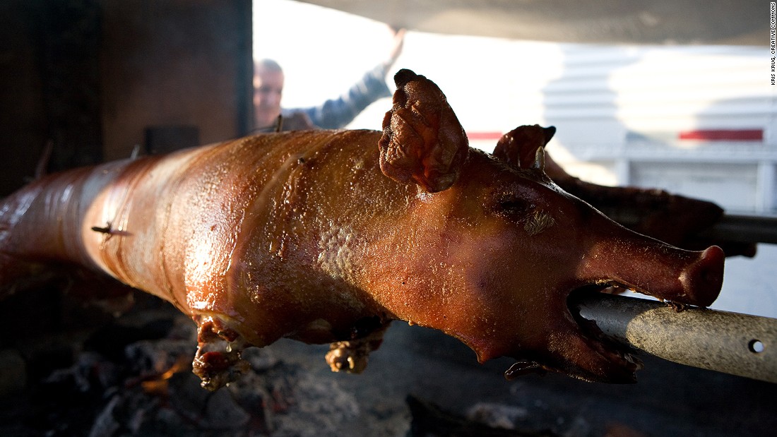 The Philippines&#39; lechon is a whole suckling pig spit-roasted over a charcoal bed or in an oven. The island of Cebu is often considered to serve the best lechon in the country.