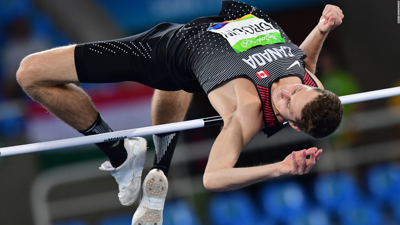 Canada's Derek Drouin on his way to a gold high jump medal in Rio.