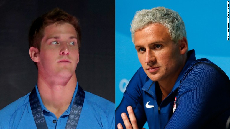 Swimmer Ryan Lochte, right, has returned to the United States. James Feigen appears to be in Brazil.