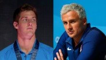 Swimmer Ryan Lochte, right, has returned to the United States. It's unclear where James Feigen is.
