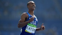Ashton Eaton is pretty happy after a solid start in the decathlon