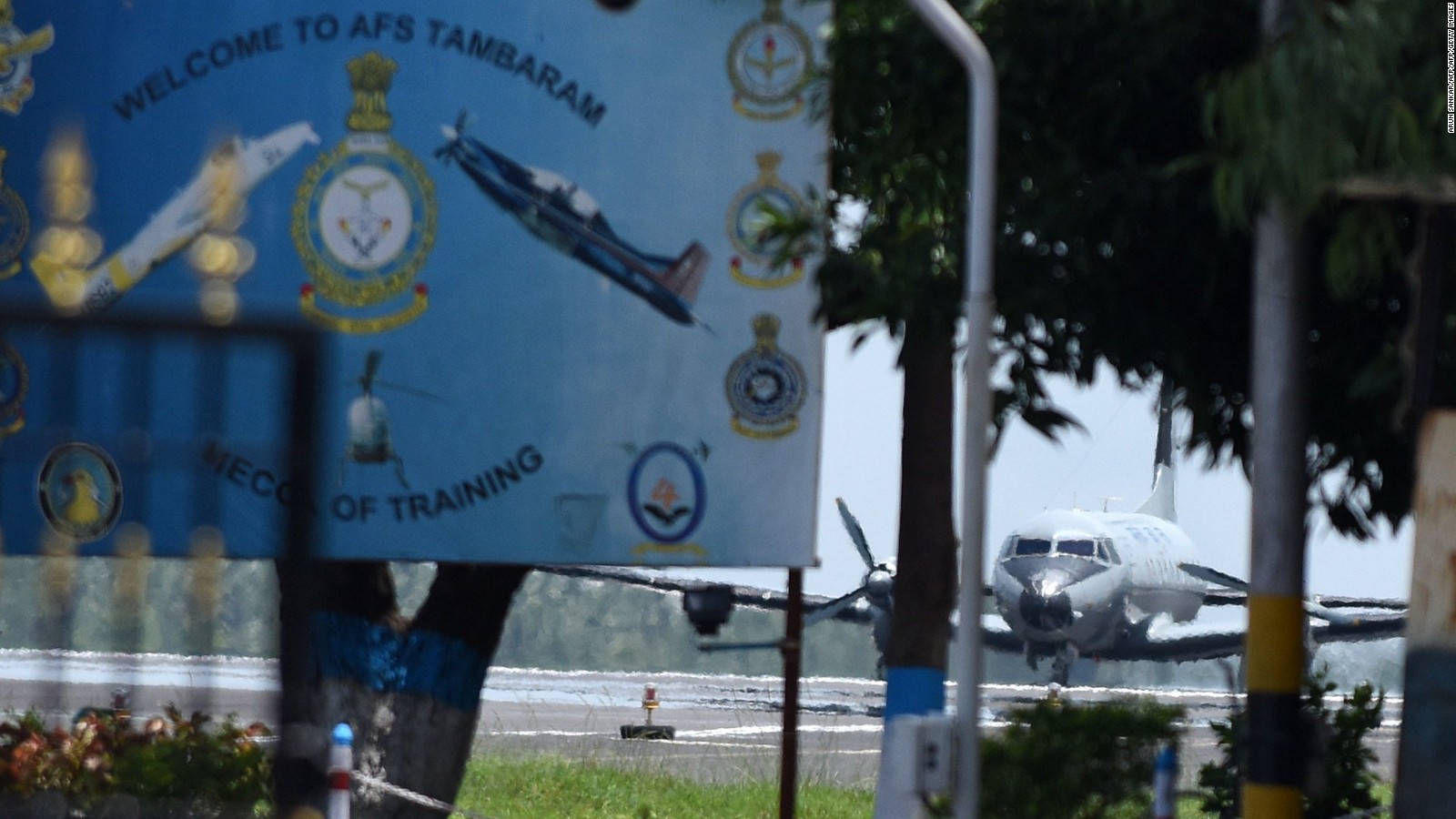 An Indian Air Force plane prepares to take off in the search for the missing AN-32.