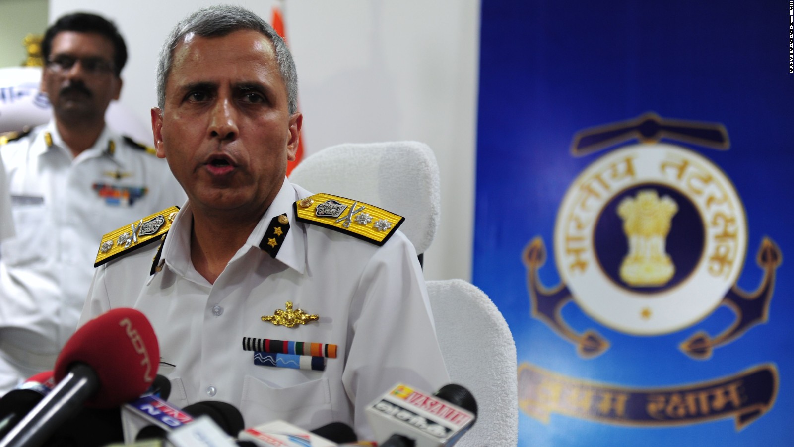 Inspector General Rajan Bargotra of the Indian Coast Guard briefs reporters on the search efforts.