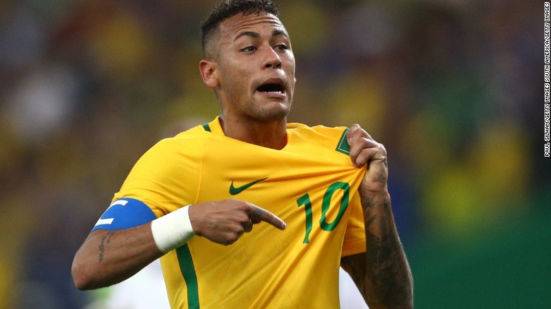 Neymar reacts after opening the scoring in the men&#39;s Olympic football final.