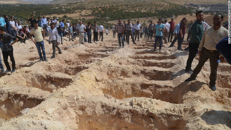 Graves freshly dug for the victims of the Gaziantep blast.