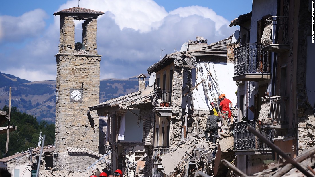  Amatrice's clock tower remains virtually untouched. 