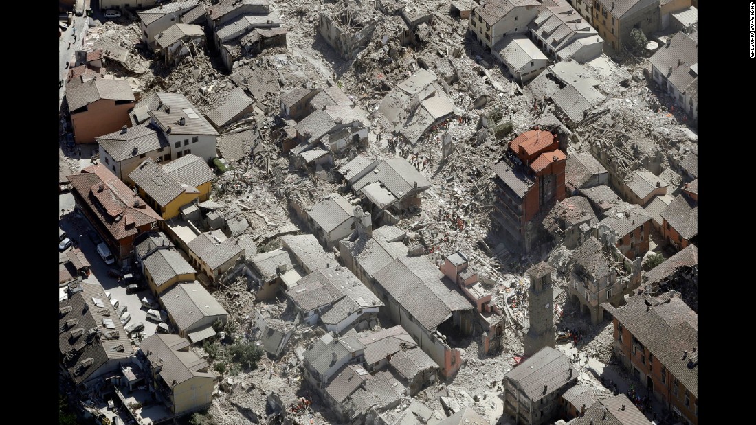 A bird&#39;s eye view of Amatrice shows the devastation after the deadly quake struck on Wednesday, August 24.