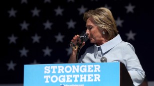 Clinton during coughing fit: 'Every time I think about Trump I get allergic'