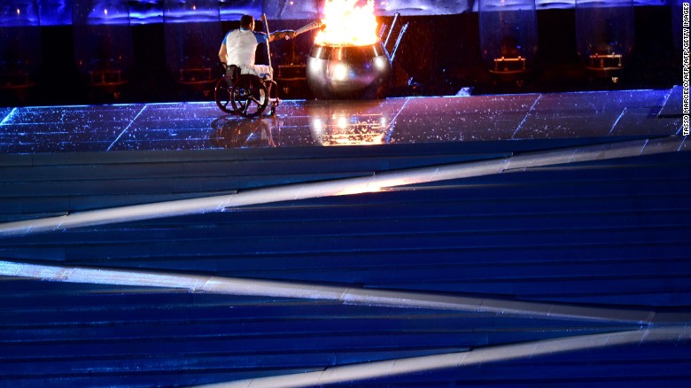 Clodoaldo Silva lights the cauldron at the opening ceremony