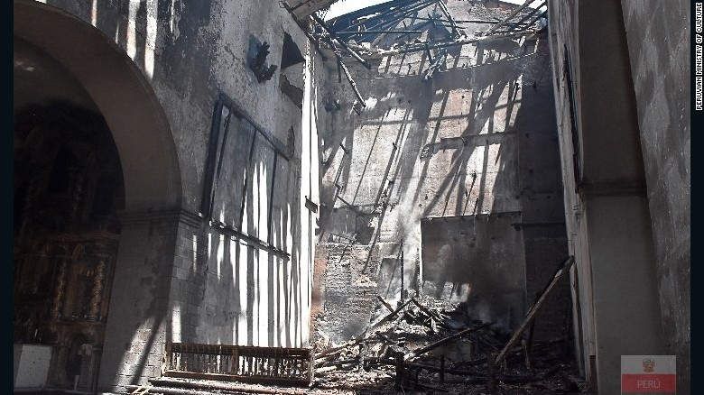 The blaze destroyed 80% of the altar ceiling at San Sebastian Church, Peru&#39;s Ministry of Culture says. 