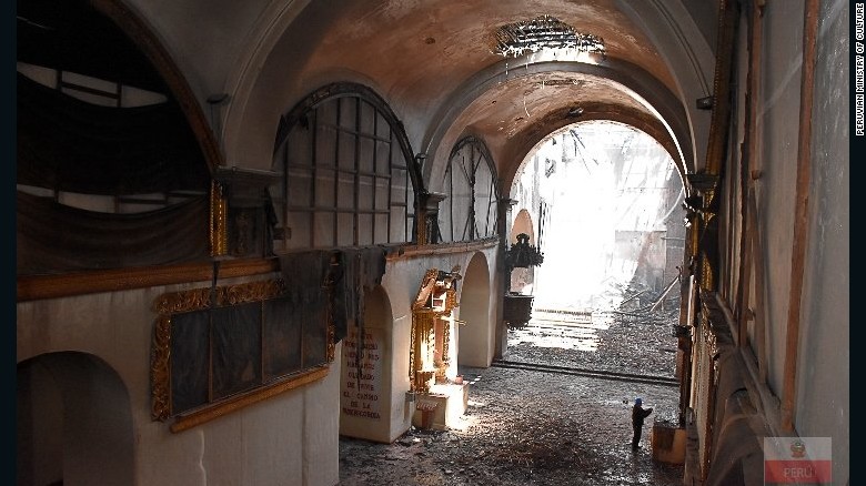 Authorities don&#39;t know what sparked the fire in the 17th-century church.