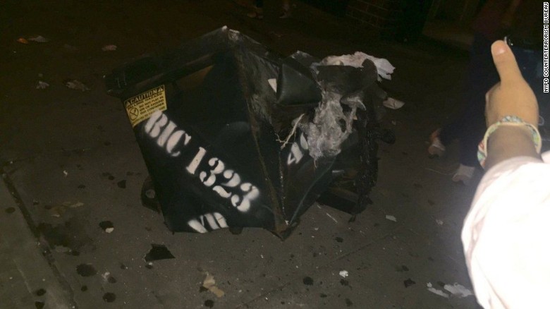 NYPD Counterterrorism Bureau tweeted this image showing the aftermath of a dumpster following the explosion in Chelsea.