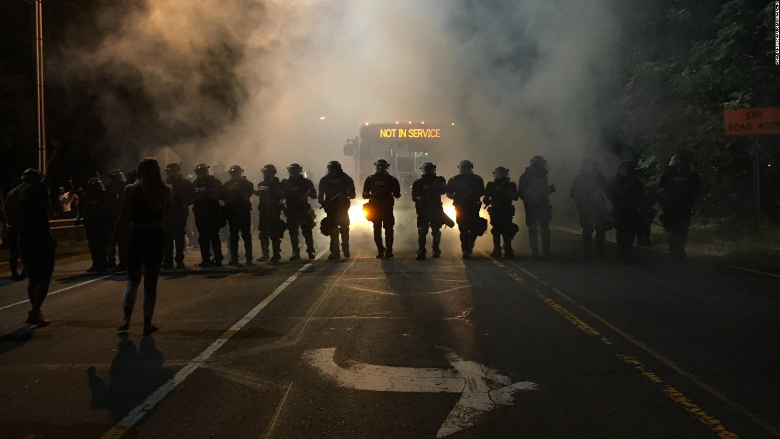 An image taken by Adam Rhew of Charlotte magazine during street protests following the shooting death of Keith Lamont Scott, Wednesday, September 21.