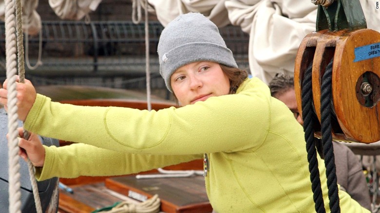 Brie Busey working on the deck of America.