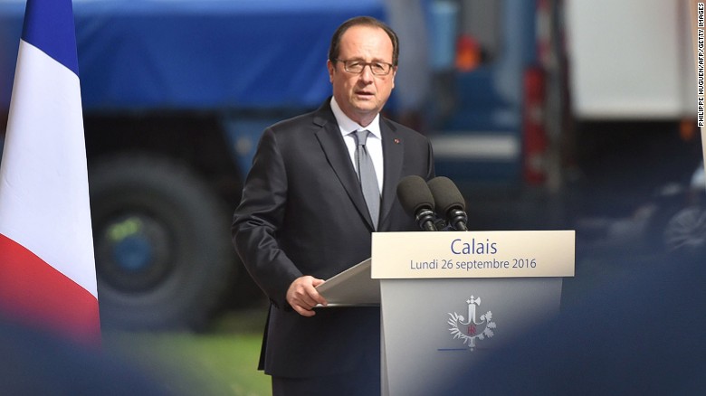 President Francois Hollande visited Calais, the northern French port which is home to the sprawling &quot;Jungle&quot; migrant camp.