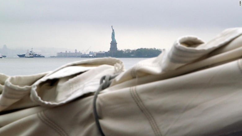 The Statue of Liberty was one of the first things the crew of America saw when they emerged from the fog of New York Harbor.