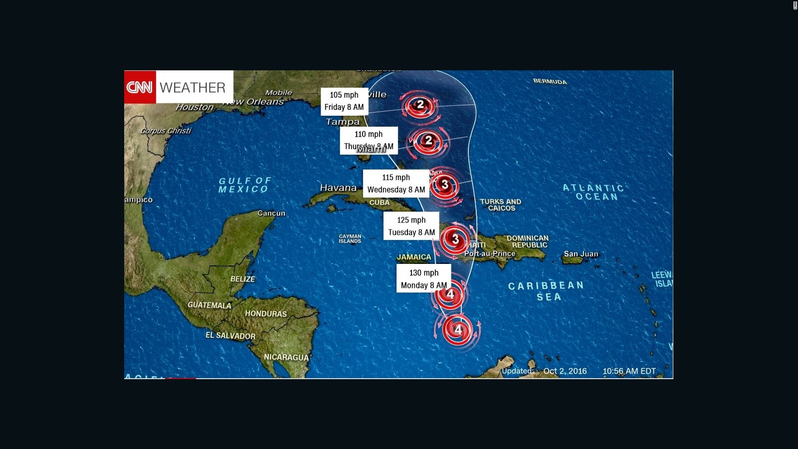 This image shows a forecast track for Hurricane Matthew, with the storm's eye predicted to be somewhere within the shaded cone on the days indicated.
