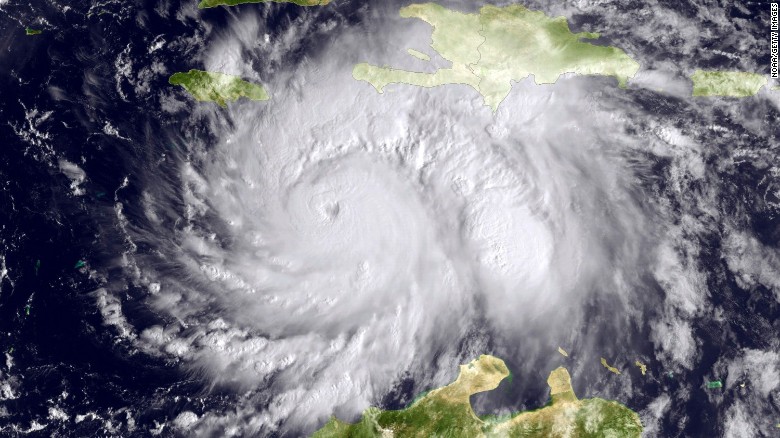 CARIBBEAN SEA - OCTOBER 3: In this NOAA handout image, taken by the GOES satellite at 1620 UTC shows Hurricane Matthew in the Caribbean Sea heading towards Jamacia, Haiti and Cuba on October 3, 2016. Matthew is a strong Category 4 hurricane, in the central Caribbean Sea and is poised to deliver a potentially catastrophic strike on Haiti. (Photo by NOAA via Getty Images)