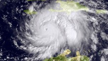 CARIBBEAN SEA - OCTOBER 3: In this NOAA handout image, taken by the GOES satellite at 1620 UTC shows Hurricane Matthew in the Caribbean Sea heading towards Jamacia, Haiti and Cuba on October 3, 2016. Matthew is a strong Category 4 hurricane, in the central Caribbean Sea and is poised to deliver a potentially catastrophic strike on Haiti.  (Photo by NOAA via Getty Images)