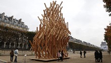 A climbing frame built by Japanese architect Kengo Kuma at the Tuileries Garden as part of the FIAC international contemporary art fair in Paris on October 20, 2015.