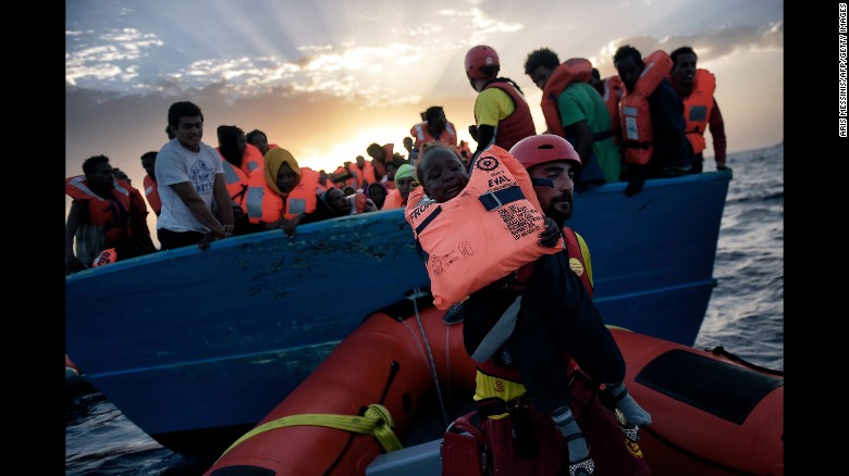 A child is rescued by Proactiva Open Arms, a nongovernmental organization, in early October.