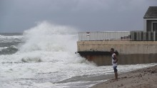 JUPITER, FL - OCTOBER 06:  Waves crash along the back of a building as Hurricane Matthew approaches the area on October 6, 2016 in Jupiter, Florida.  The hurricane is expected to make landfall sometime this evening or early in the morning as a possible category 4 storm.  (Photo by Joe Raedle/Getty Images)