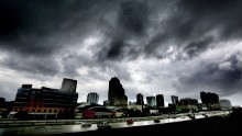 The first outer bands of rain from Hurricane Matthew pass over downtown Orlando on October 6.