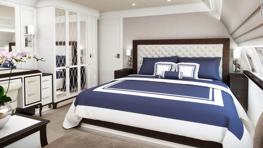 This is the bedroom of the soon-to-be launched Comlux A330 VIP, a $200 million flying palace. 