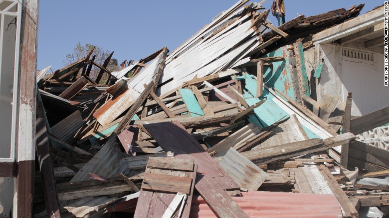 Debris blocks access to the main road between Jeremie and Dame Marie, Haiti.