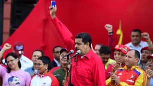 Venezuelan President Nicolas Maduro delivers a speech to supporters in Caracas on Tuesday, October 25.