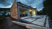 The damaged post office in Visso, central Italy following the quake.