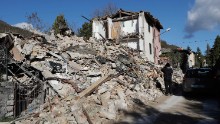 A completely destroyed house in the small town of Visso in central Italy after a 5.9 earthquake destroyed part of the town.