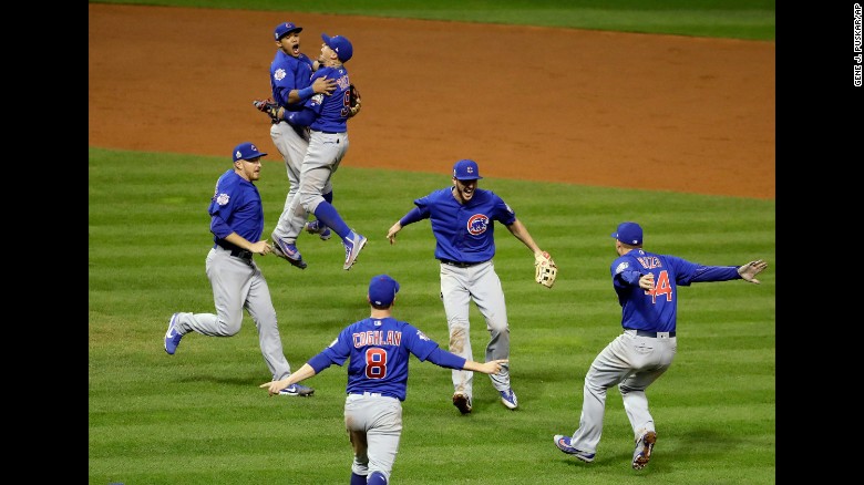 The Chicago Cubs celebrate after defeating the Cleveland Indians in Game 7 of the World Series on Thursday, November 3. The Cubs won 8-7 in 10 innings to win the series 4-3. The billy goat curse is dead. The Chicago Cubs are World Series champions at long last, winning their first Fall Classic &lt;a href=&quot;http://www.cnn.com/2016/10/25/sport/gallery/last-cubs-world-series-win/index.html&quot; target=&quot;_blank&quot;&gt;in 108 years&lt;/a&gt;. 